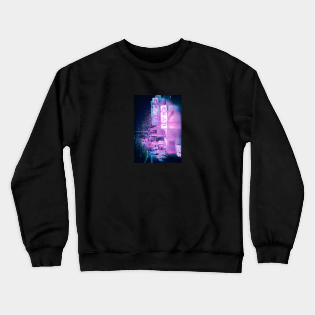 Neon Tokyo Street Crewneck Sweatshirt by opticpixil